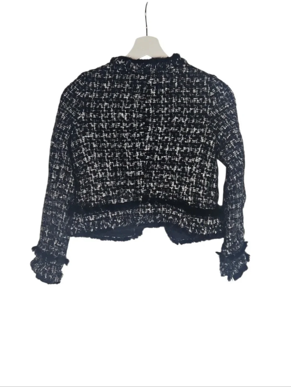 Brahmin Japanese Brand Black & White Tweed Fringe Cropped Jacket Women's Size XS